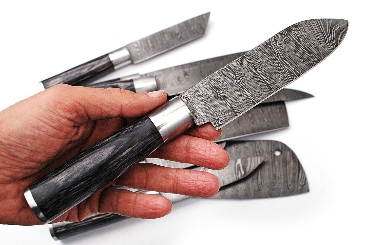 HS-182 Custom Handmade Damascus Steel Chef/Kitchen Knives Set lot of ten - Hard Wood Handle