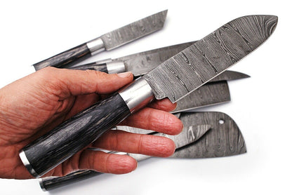 HS-182 Custom Handmade Damascus Steel Chef/Kitchen Knives Set lot of ten - Hard Wood Handle