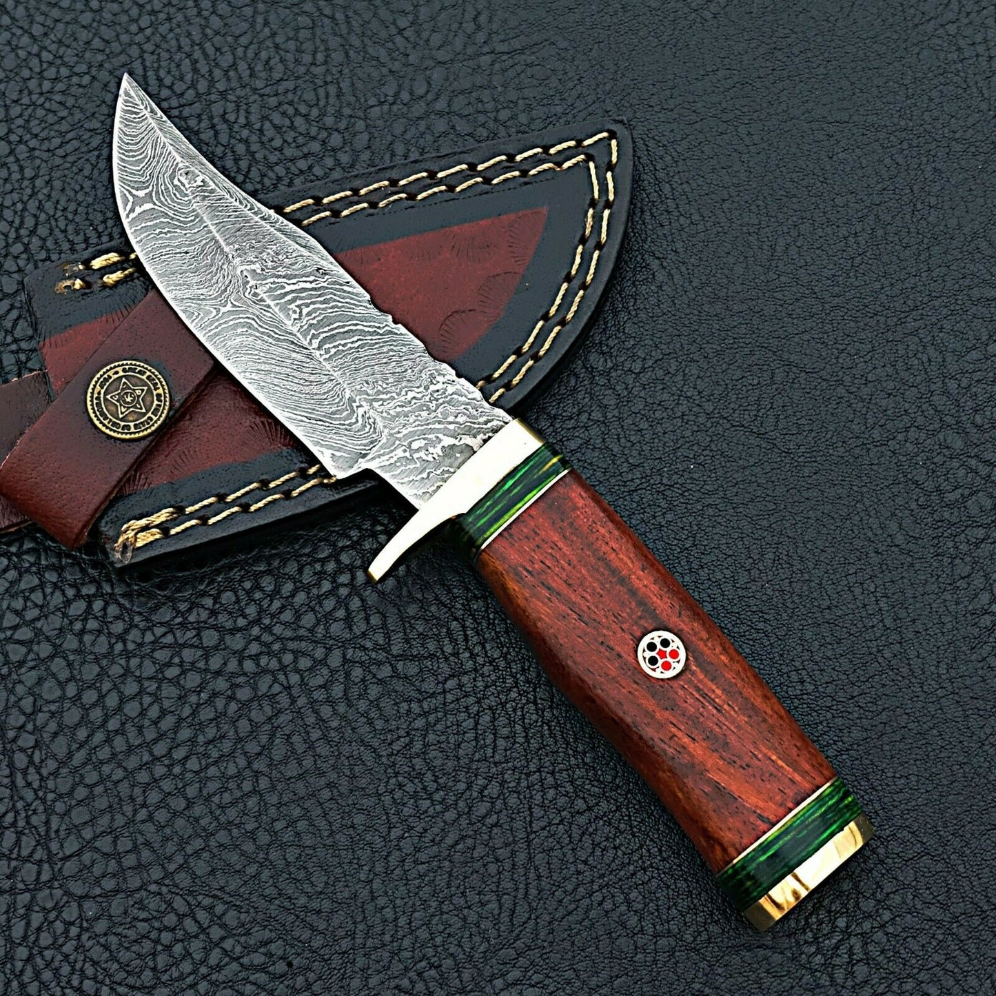 HS-418 | Custom Handmade Damascus Steel Hunting Knife - Beautiful Wood Handle