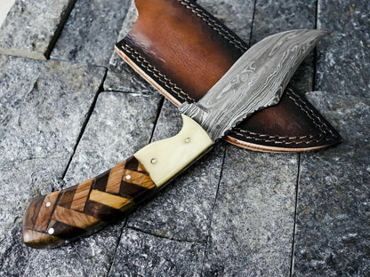 HS-384 '' Custom Handmade Damascus Steel Hunting Dagger Skinner Knife W/Sheath