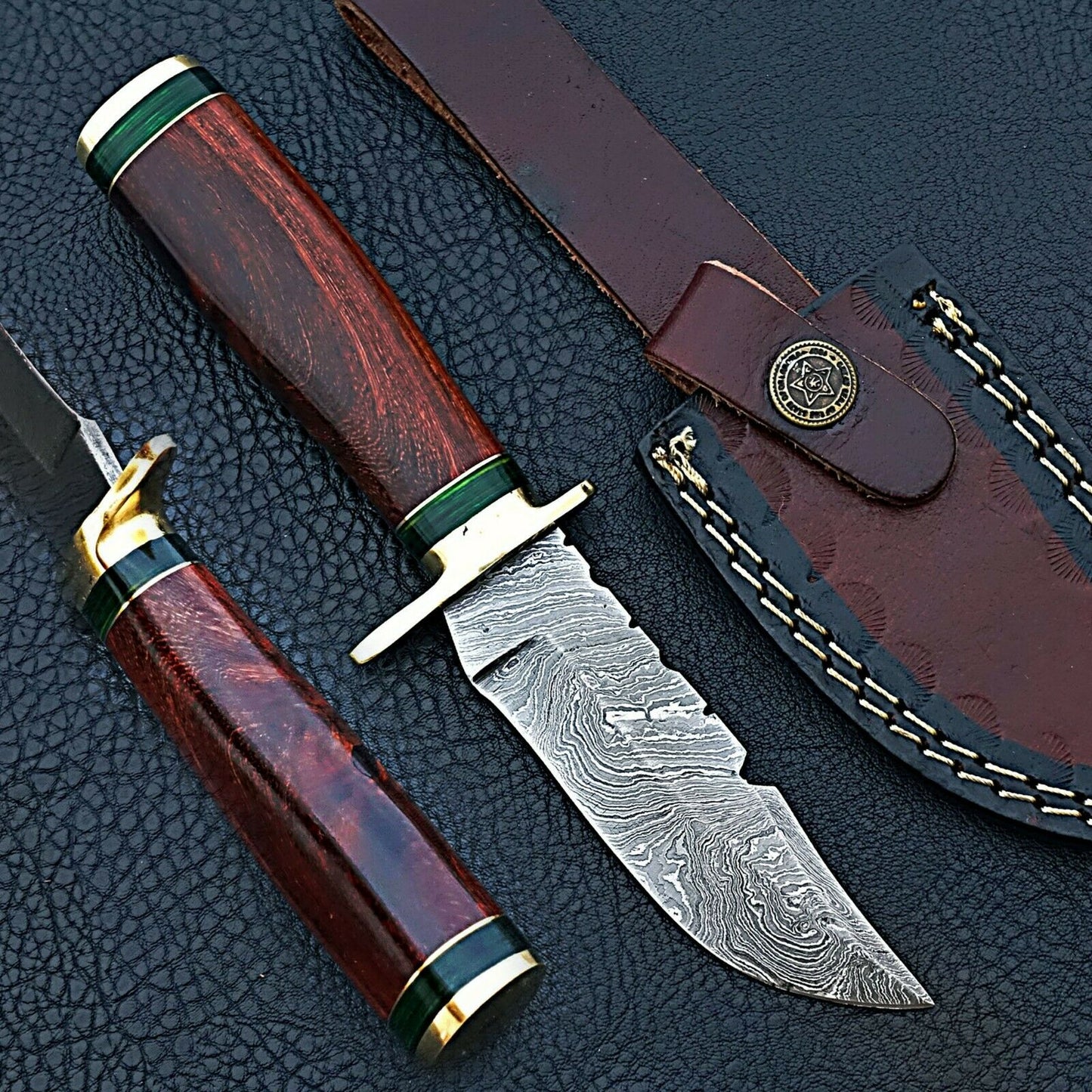 HS-421 | Custom Handmade Damascus Steel Hunting Knife - Beautiful Hard Wood Handle