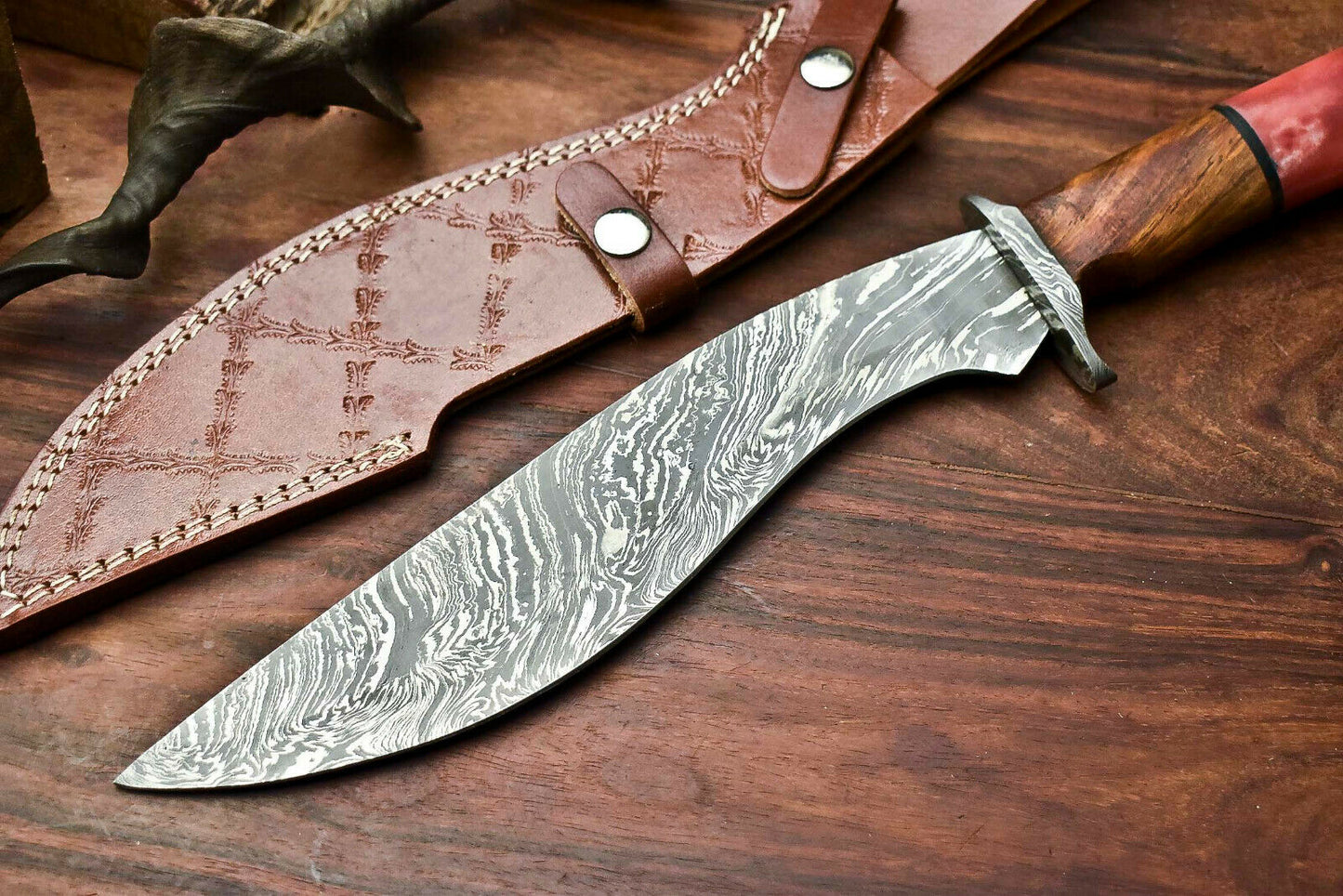 HS-865 Custom Handmade Damascus Steel Hunitng/Kukri Knife - Wood & Bone Handle