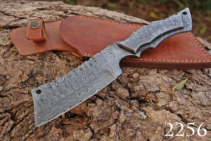 HS-473 Custom Handmade Damascus Hunting Knife With Damascus Handle