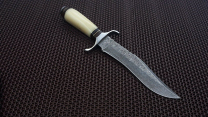 HS-466 Custom Handmade Damascus Steel Hunting Knife 12 inch Overall And Camel Bone Handle
