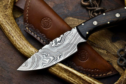 HS-608 Handmade Damascus Skinning Blade Camping Full Tang Knife