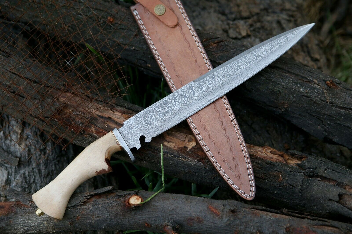 HS-367 '' Damascus Steel Hunting Bowie Knife, Survival knife, Damascus Steel, Chinaar Wood