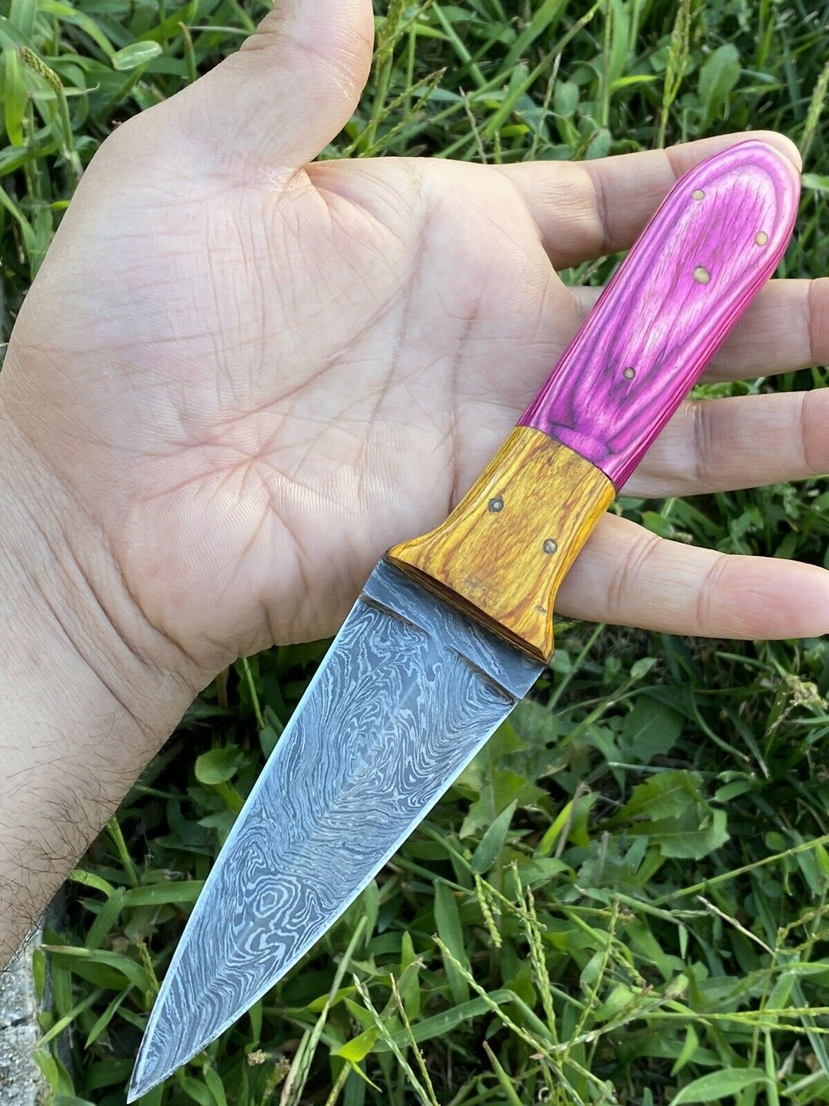 HS-860 Custom Handmade Damascus Steel Dagger Fix knife - Two Hard Wood Handle
