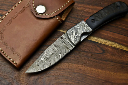 Custom Handmade Damascus Steel Blade Liner-Lock Pocket Folding Knife| Ram Horn
