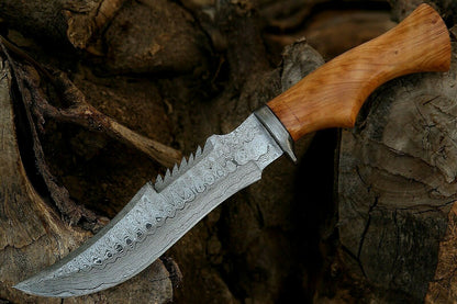 HS-307 Damascus Steel Handmade Hand Forged Olive Wood handle Bowie Knife,with sheath