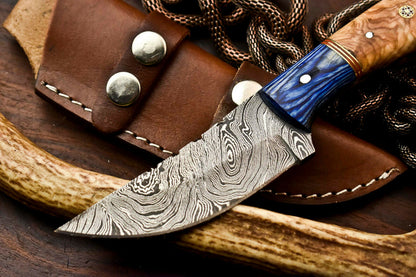 HS-612 Handmade Damascus Skinning Blade Camping Full Tang Knife