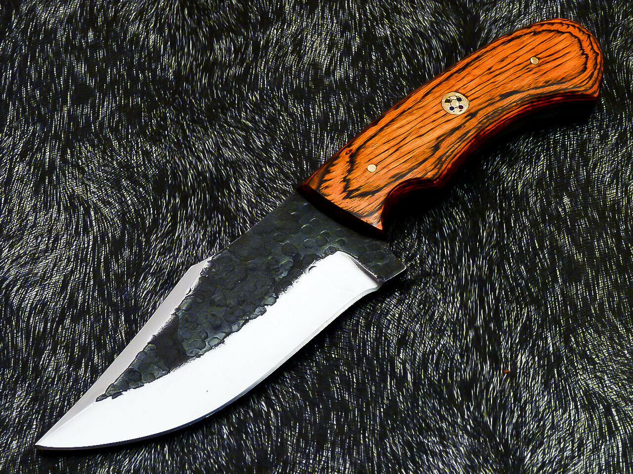 HS-581 Custom Hand Forged Railroad Spike Carbon Steel 8.5" Skinning Knife WOOD