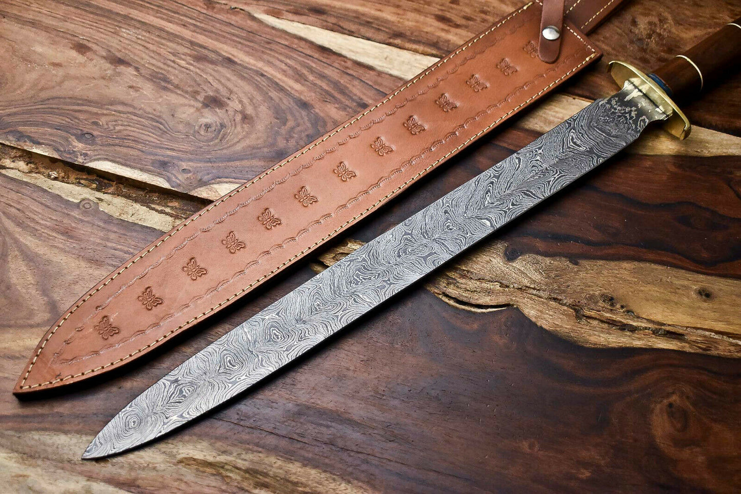 HS-1094 | 26.0" HUGE!!! Custom Hand Made Damascus Steel Blade Sword | WALNUT WOOD