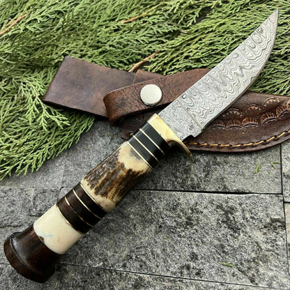 HS-387 '' Custom Hand Forged Damascus Steel Hunting Skinner Knife