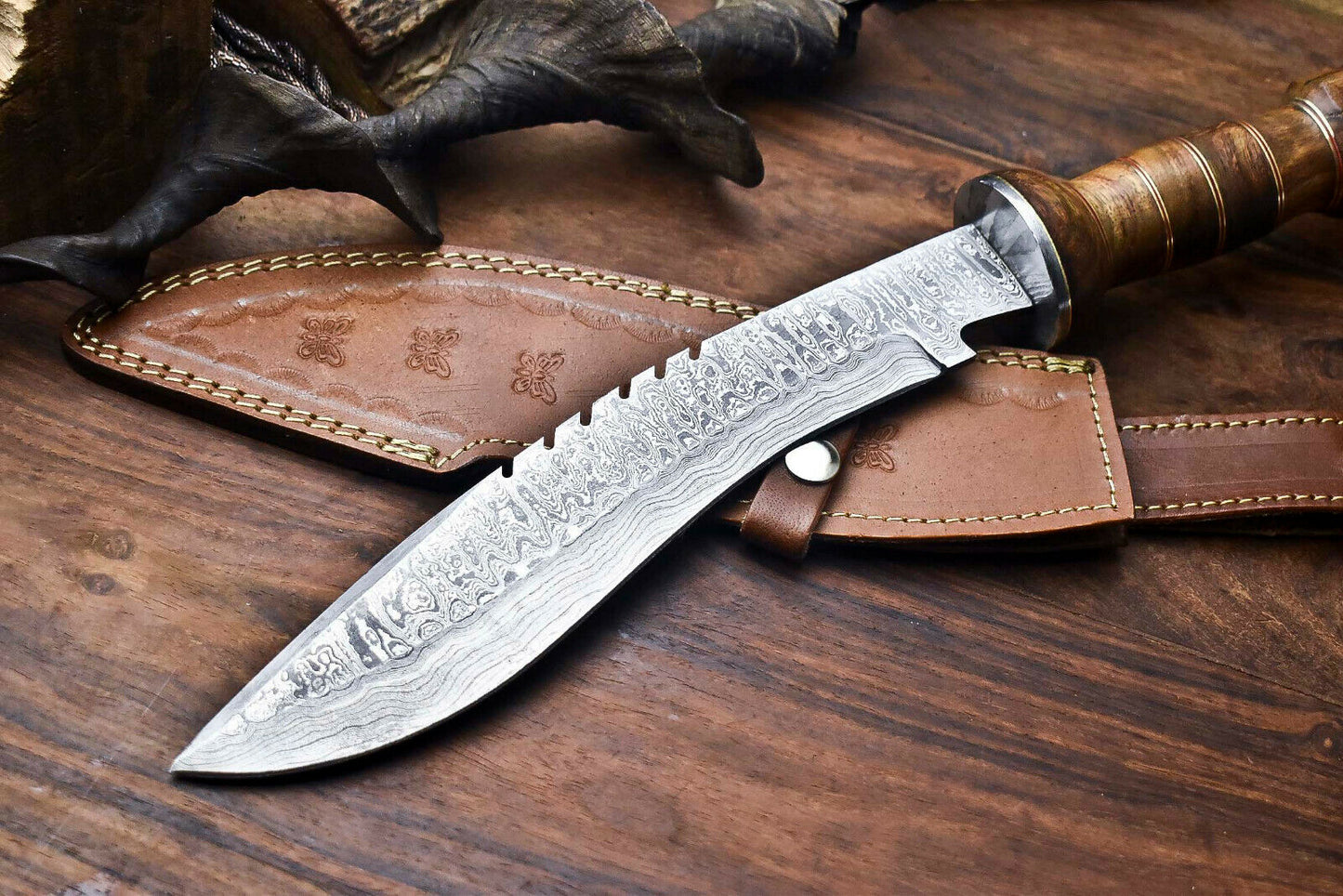 HS-867 Custom Handmade Damascus Steel Hunitng/Kukri Knife - Wood Handle