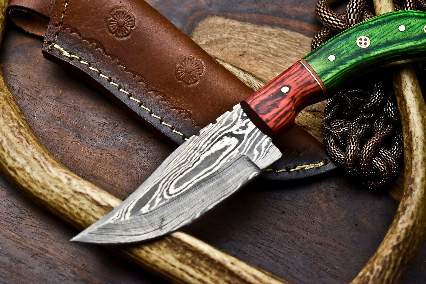 HS-689 Custom Handmade Damascus Steel Skinner Knife - Beautiful Hard Wood  Handle