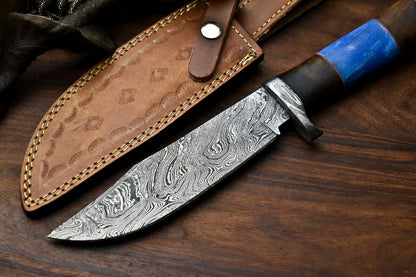 HS-322 Custom Hand Made Damascus Steel Blade Bowie Hunting Knife | CAMEL BONE