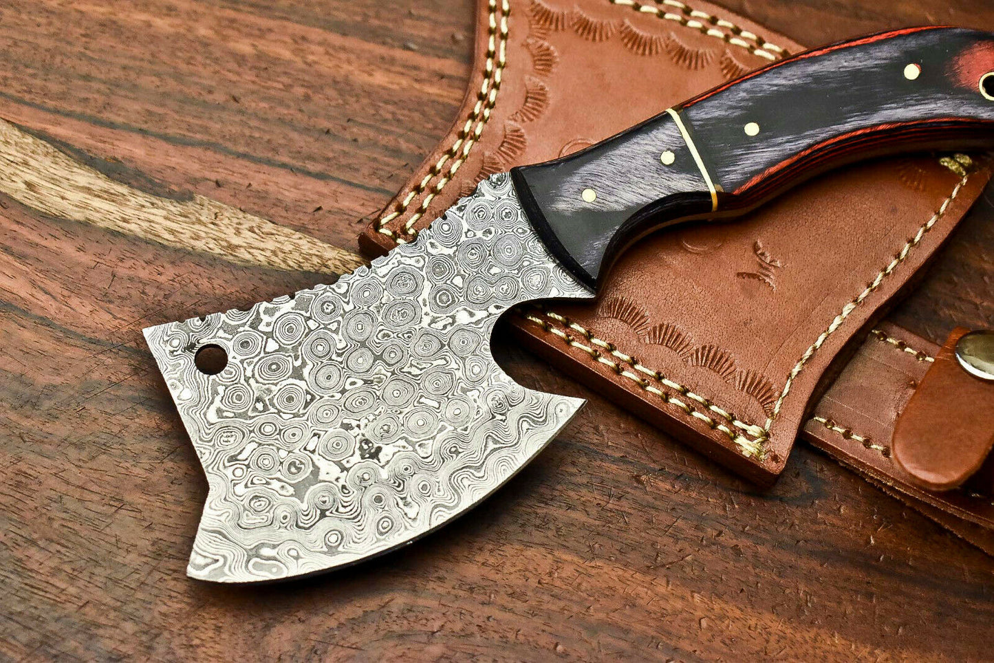 HS-1052 Handmade Damascus Mini Axe Blade Camping Full Tang Axe For Sale