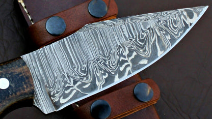 HS-589 Custom Handmade Damascus Skinner Camping knife With micarta Sheath Handle