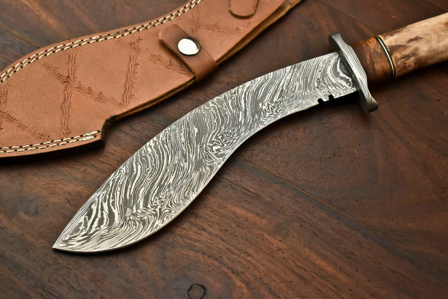 HS-870 Custom Handmade Damascus Steel Hunitng/Kukri Knife - Camel Bone Handle