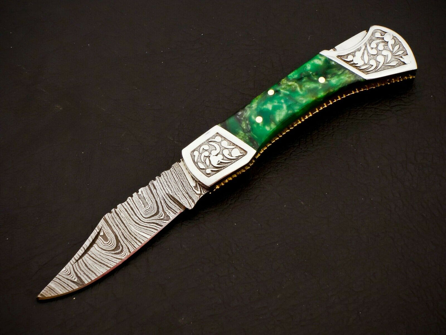 Damascus Steel Back Lock Folding Knife – Resin Handle | HS-1113