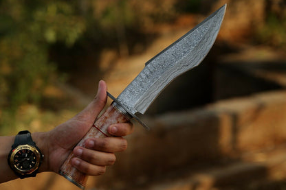 HS-305 Fixed blade Handmade Damascus Steel Hunting Knife, Dye Color Bone Handle,
