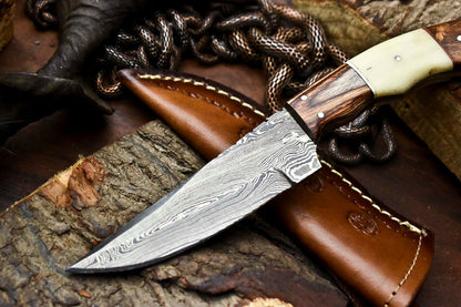 HS-638 Custom Handmade Damascus Hunting Skinning Blade Hunter Camping Full Tang Knife