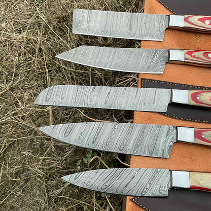 HS-129 '' Hand Forged Damascus Steel Hunting Chef Kitchen Knife Set W/ Sheath