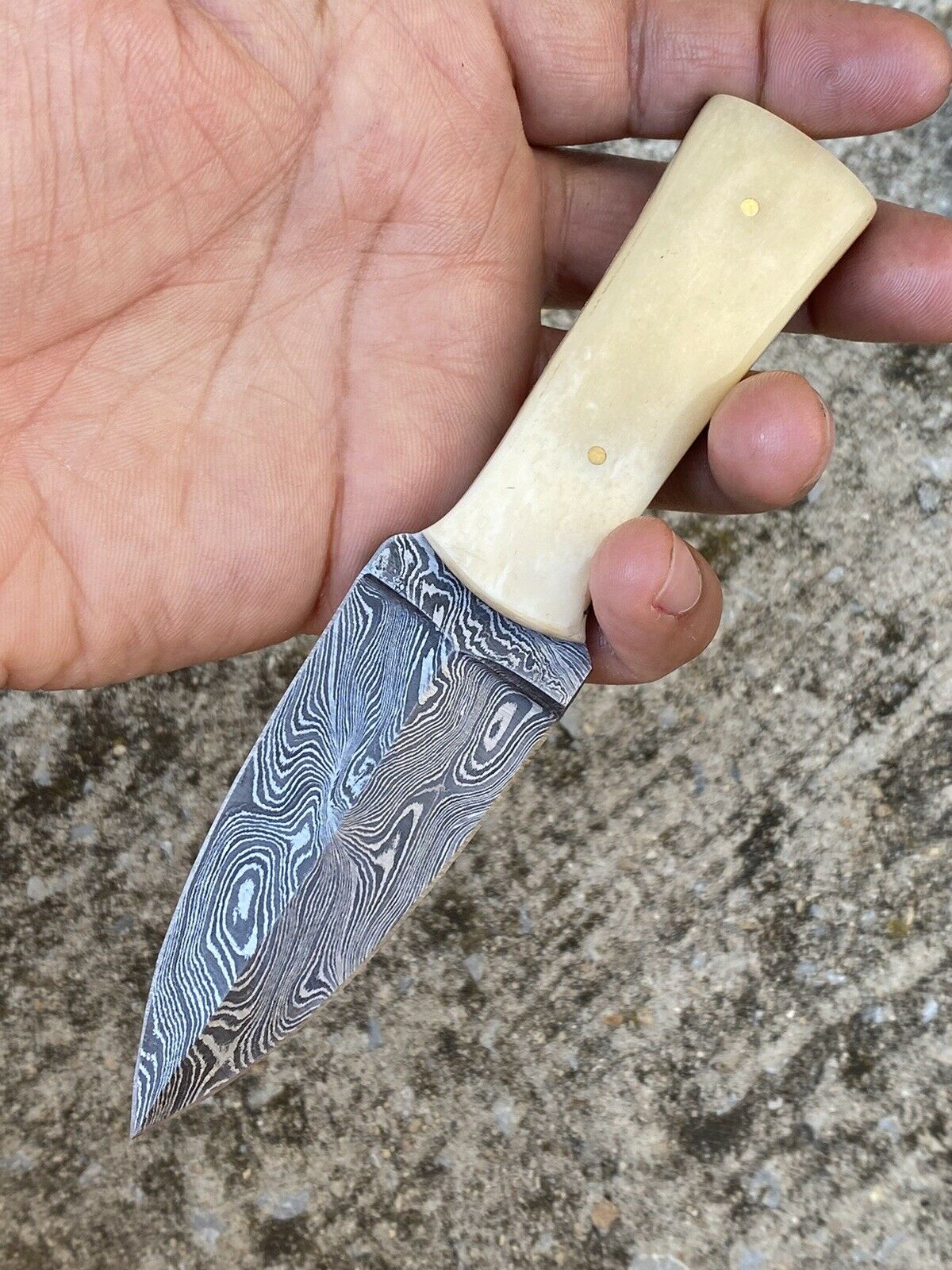 HS-864 Custom Handmade Damascus Steel Hunting/Dagger Boot Knife - Camel Bone Handle