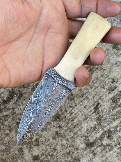 HS-864 Custom Handmade Damascus Steel Hunting/Dagger Boot Knife - Camel Bone Handle