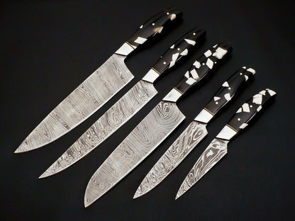 HS-100 Handmade Damascus Steel Chef Knife Set – Full Tang, 288 Layers, Leather Sheath