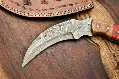 HS-905 Custom Handmade Damascus Hunting Blade Karambit Camping Full Tang Knife