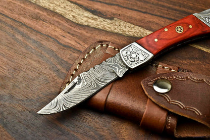 HS-1129 '' Hand Made Damascus Steel Blade Back Lock Folding Knife