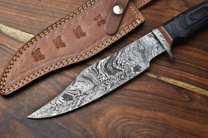 HS-317 Custom Hand Made Damascus Steel Blade Bowie Hunting Knife | HARD WOOD