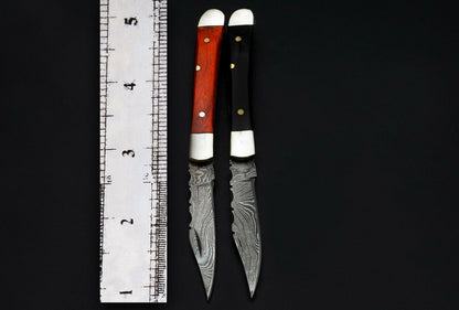 Damascus Folding Mini Trapper Pocket Knife – Pair of 2 | HS-1115