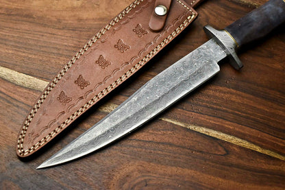 HS-314 Custom Hand Made Damascus Steel Blade Bowie Hunting Knife | CAMEL BONE