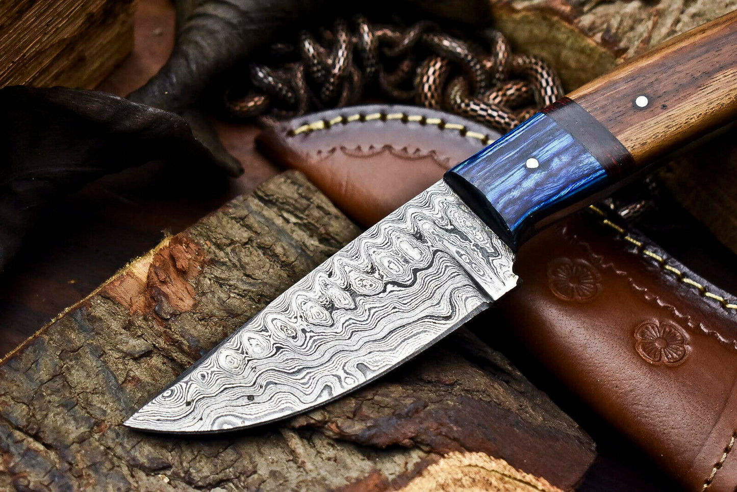 HS-699 Custom Handmade Damascus Steel Skinner Knife - Beautiful Wood Handle