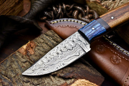 HS-699 Custom Handmade Damascus Steel Skinner Knife - Beautiful Wood Handle
