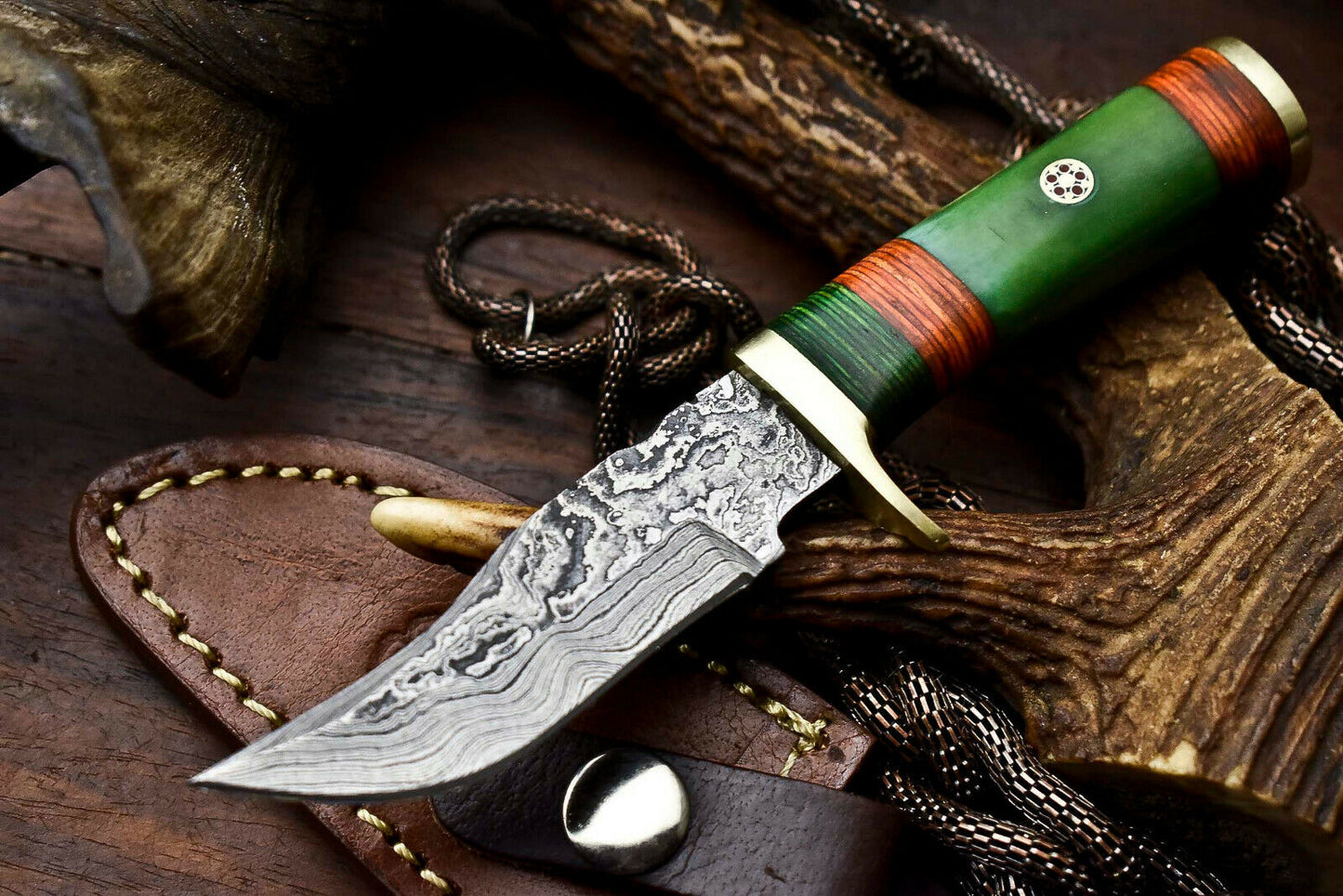 HS-407 | Custom Handmade Awesome Camel Bone Handle Damascus Steel Hunting Knife - Great Price