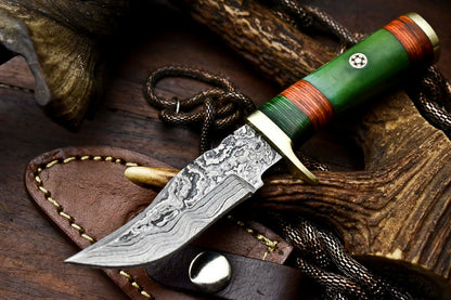 HS-407 | Custom Handmade Awesome Camel Bone Handle Damascus Steel Hunting Knife - Great Price