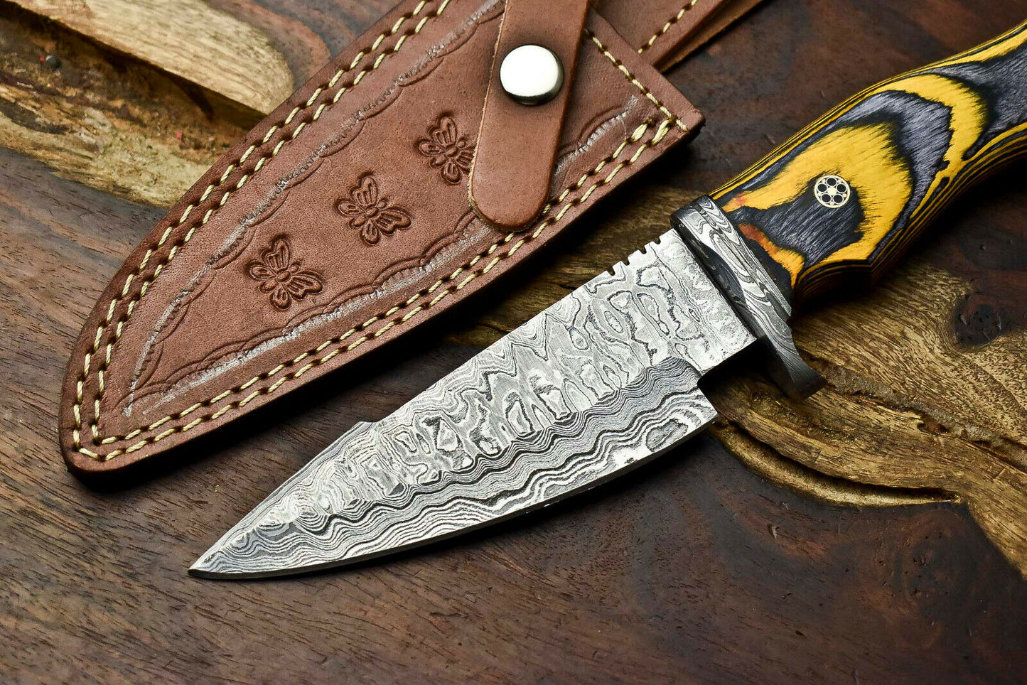 HS-395 | Handmade Damascus Steel Blade Hunting Knife | HARD WOOD