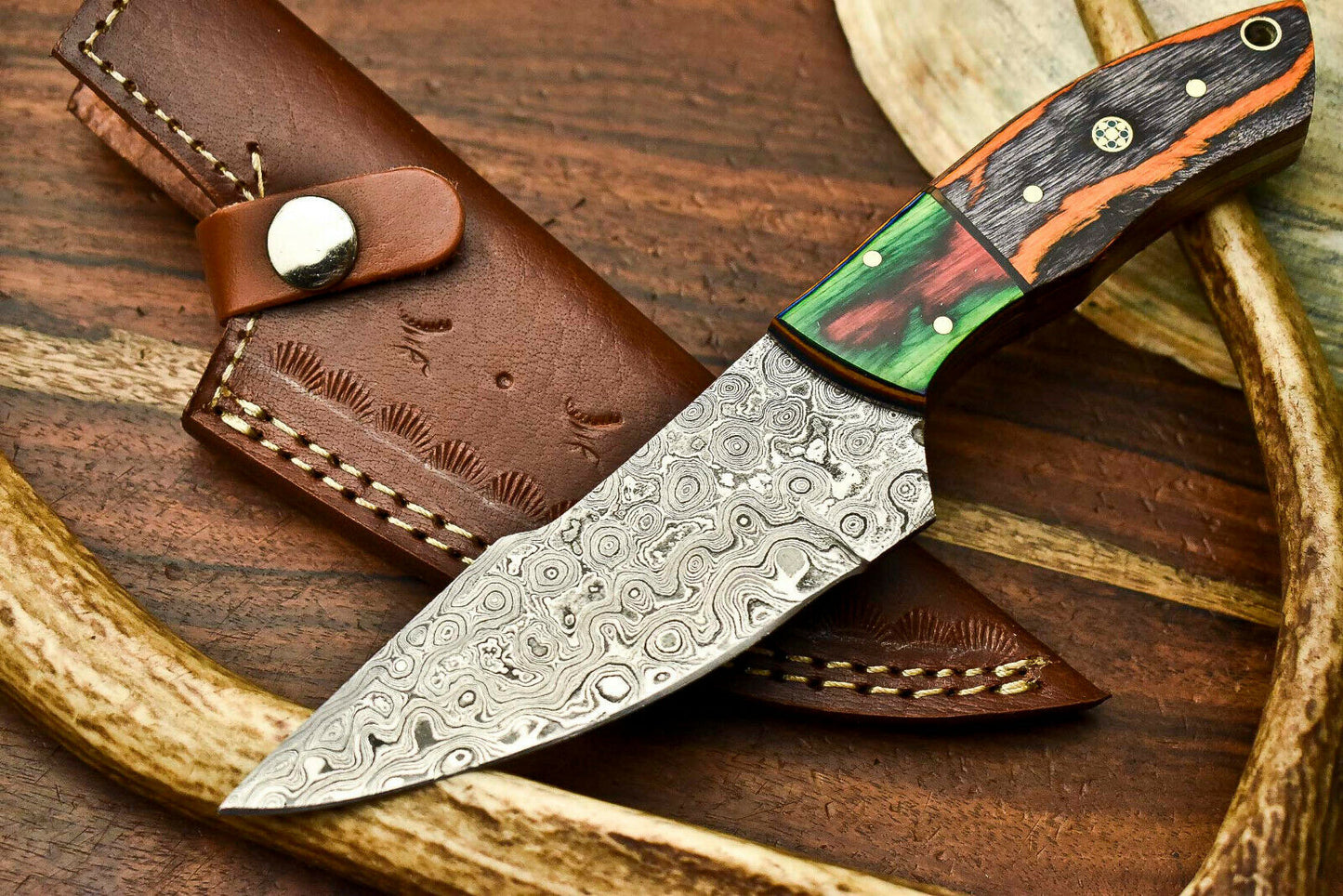 HS-606 Handmade Damascus Skinning Blade Camping Full Tang Knife
