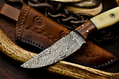 HS-625 Handmade Damascus Skinning Blade Camping Full Tang Knife