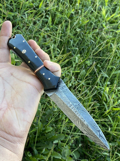 HS-861 Custom Handmade Damascus Steel Dagger Fix knife - Buffalo Horn Handle