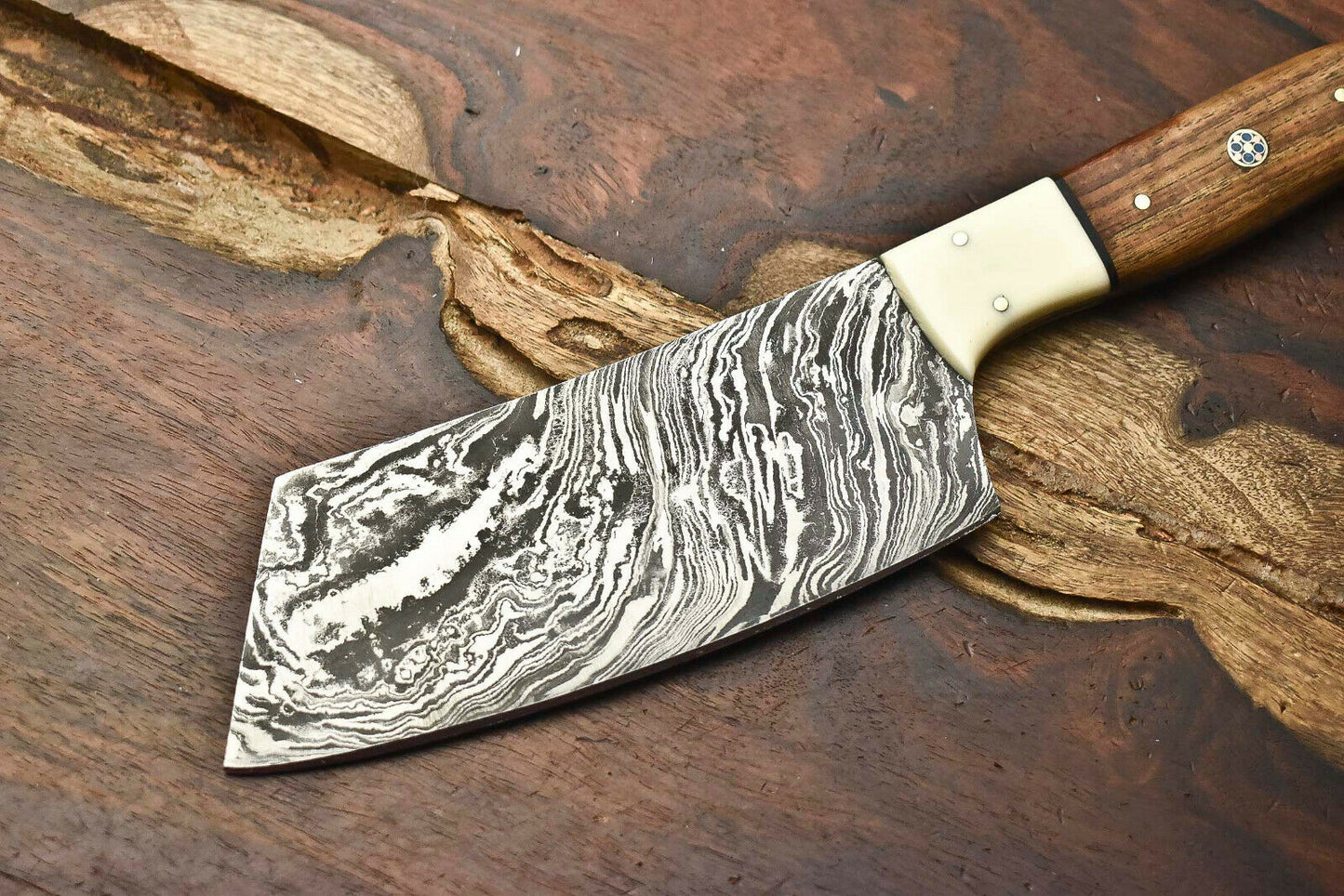HS-271 Hand Made Damascus Steel Blade Chopper Full Tang Knife | WALNUT WOOD