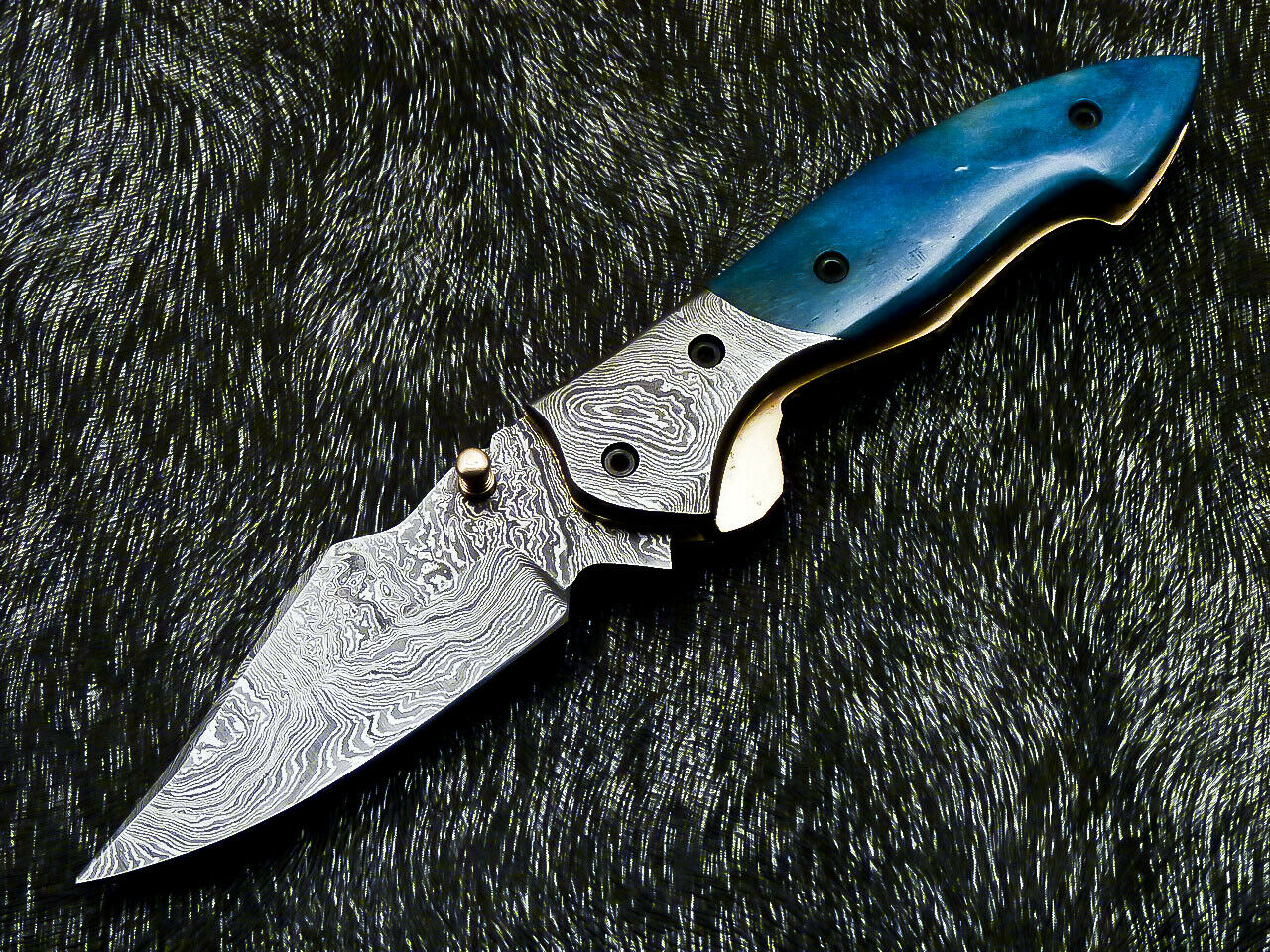 Damascus Liner Lock Pocket Knife – Camel Bone & Damascus Bolster | HS-1122