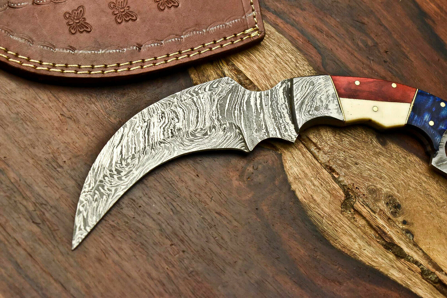 HS-903 Custom Handmade Damascus Hunting Blade Karambit Camping Full Tang Knife Gifts