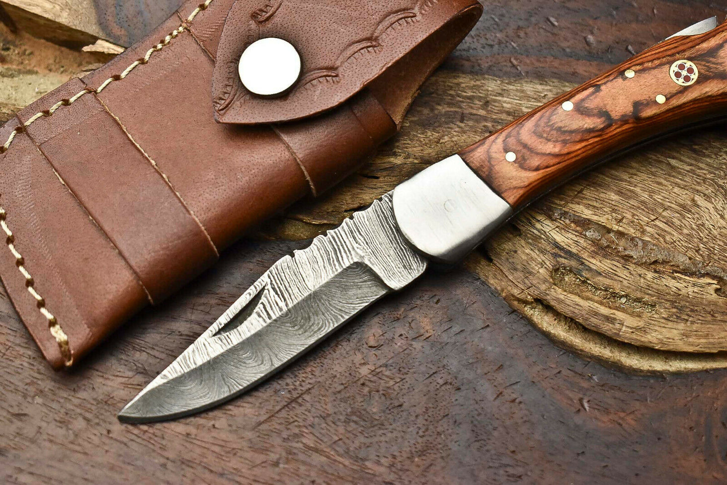 HS-1132  Hand Made Damascus Steel Blade Back Lock Folding Knife