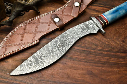 HS-864 Custom Handmade Damascus Steel Hunitng/Kukri Knife - Wood & Bone Handle