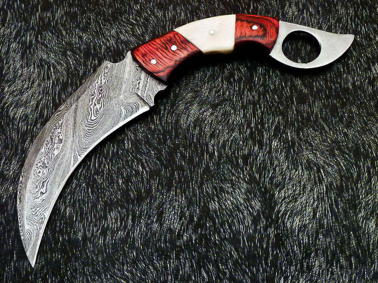 HS-890 Custom Hand Forged Damascus Steel 10" Karambit Knife - Hard Wood Handle