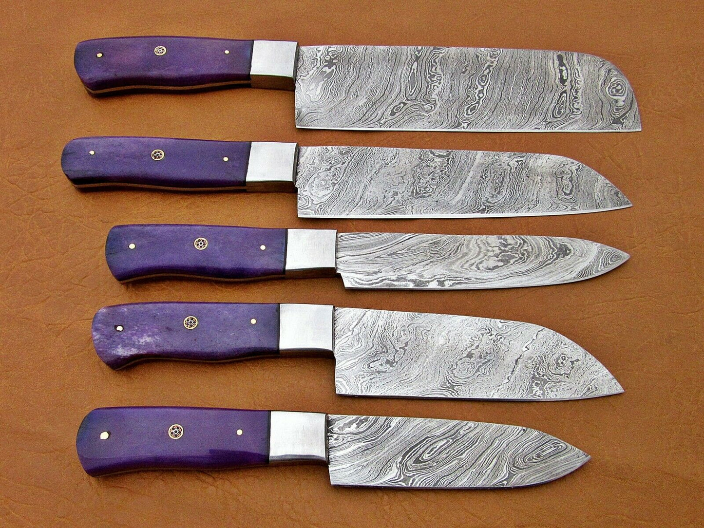 HS-194 Custom Handmade Damascus Kitchen Knives With Colour Bone Handle Handle